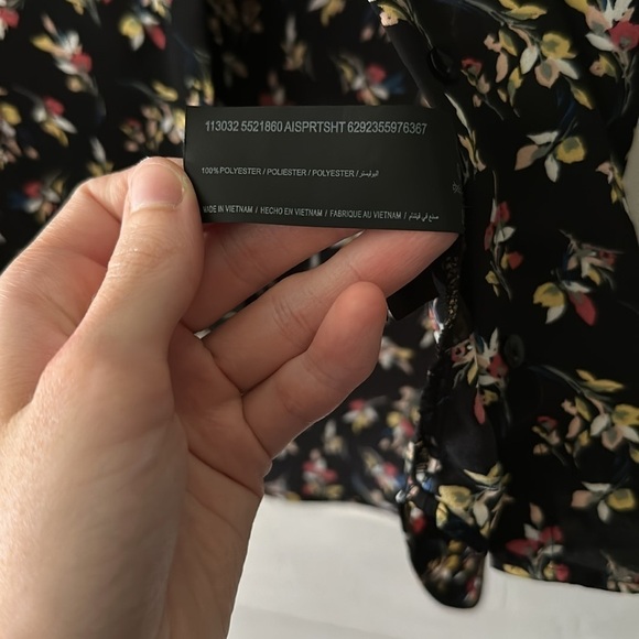 Splash Boho Lightweight Black Floral Long Sleeve Button Down Blouse Top - Picture 4 of 5